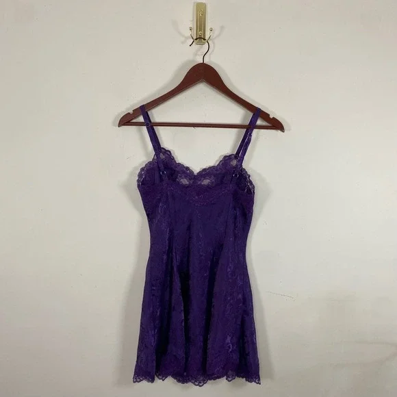 Vintage Gold Label Victoria Secret Slip Dress Purple XS Lace Feminine Floral - Picture 6 of 7